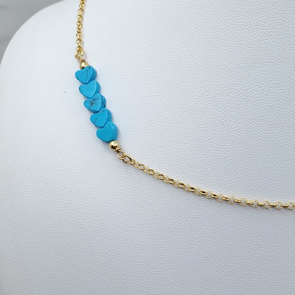 5 Turquoise Hearts Choker 14k Gold Plated on 925 - Picture 4 of 8